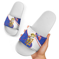 Puerto Rico Coquí Frog Football Fan Slide Sandals Whimsical Cartoon Style with Patriotic Elements