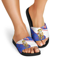 Puerto Rico Coquí Frog Football Fan Slide Sandals Whimsical Cartoon Style with Patriotic Elements
