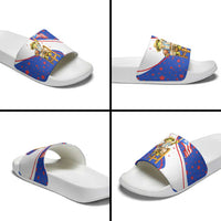 Puerto Rico Coquí Frog Football Fan Slide Sandals Whimsical Cartoon Style with Patriotic Elements