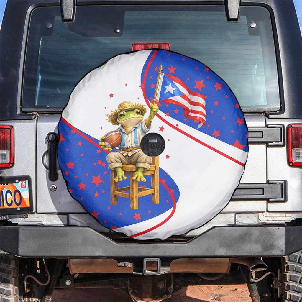 Puerto Rico Coquí Frog Football Fan Spare Tire Cover Whimsical Cartoon Style with Patriotic Elements