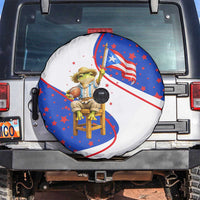 Puerto Rico Coquí Frog Football Fan Spare Tire Cover Whimsical Cartoon Style with Patriotic Elements