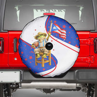 Puerto Rico Coquí Frog Football Fan Spare Tire Cover Whimsical Cartoon Style with Patriotic Elements