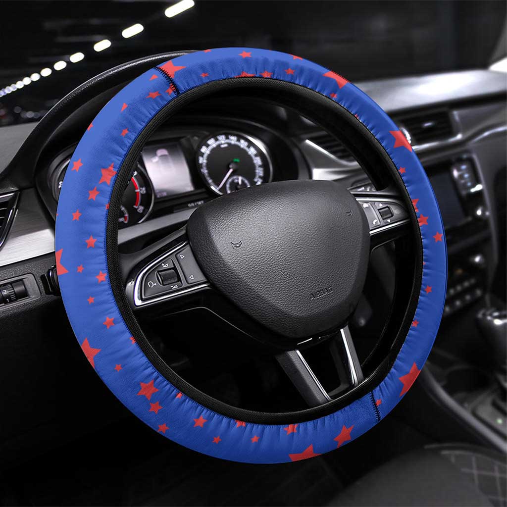 Puerto Rico Coquí Frog Football Fan Steering Wheel Cover Whimsical Cartoon Style with Patriotic Elements