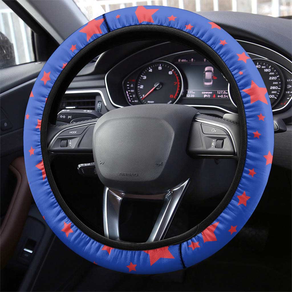 Puerto Rico Coquí Frog Football Fan Steering Wheel Cover Whimsical Cartoon Style with Patriotic Elements