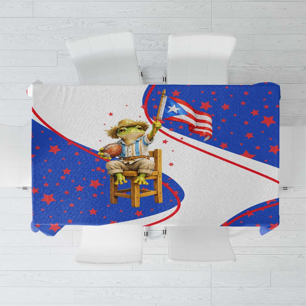 Puerto Rico Coquí Frog Football Fan Tablecloth Whimsical Cartoon Style with Patriotic Elements