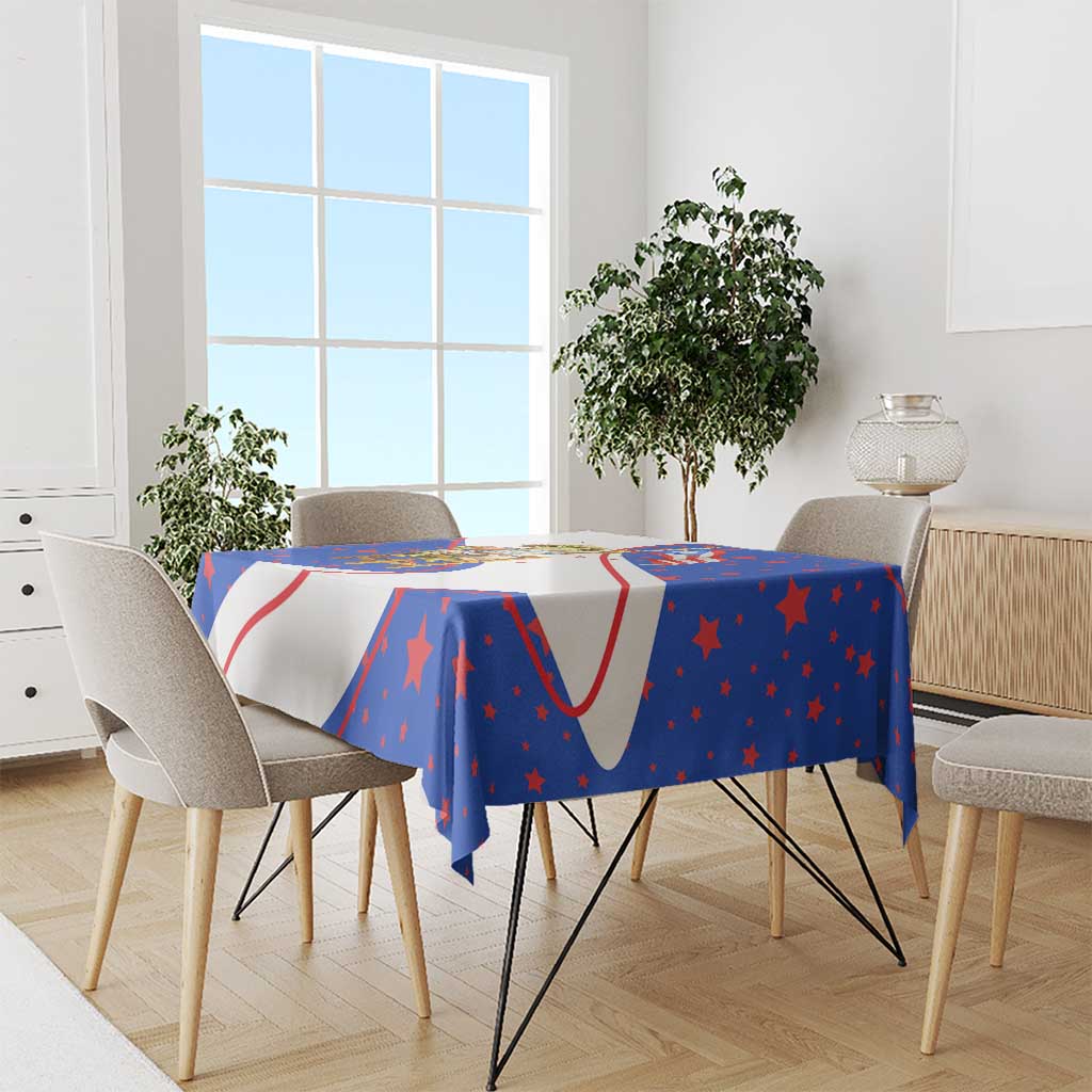 Puerto Rico Coquí Frog Football Fan Tablecloth Whimsical Cartoon Style with Patriotic Elements