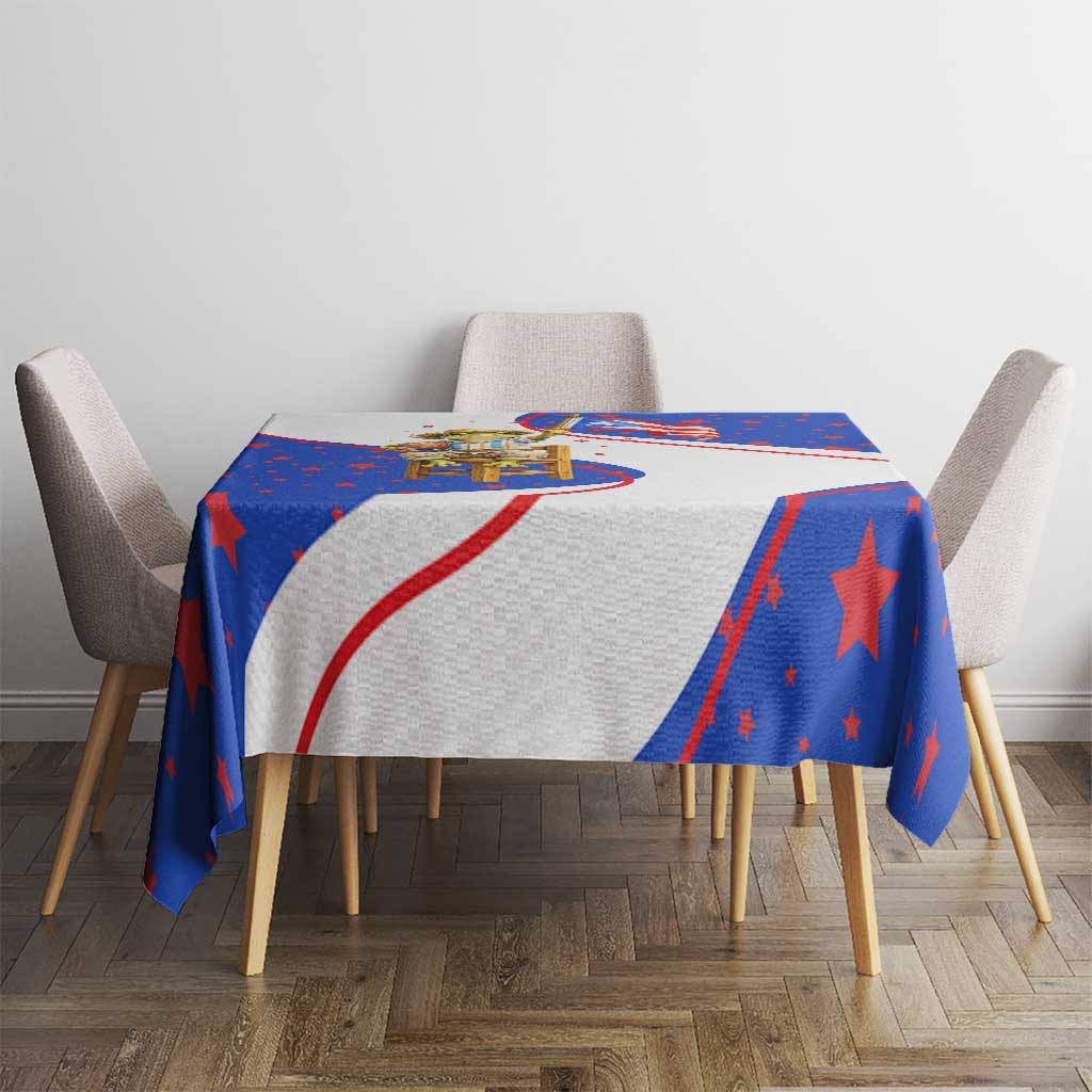 Puerto Rico Coquí Frog Football Fan Tablecloth Whimsical Cartoon Style with Patriotic Elements