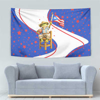 Puerto Rico Coquí Frog Football Fan Tapestry Whimsical Cartoon Style with Patriotic Elements