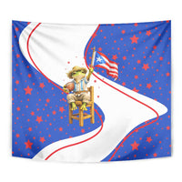 Puerto Rico Coquí Frog Football Fan Tapestry Whimsical Cartoon Style with Patriotic Elements