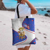 Puerto Rico Coquí Frog Football Fan Tote Bag Whimsical Cartoon Style with Patriotic Elements