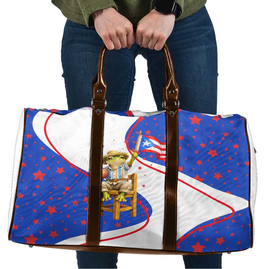 Puerto Rico Coquí Frog Football Fan Travel Bag Whimsical Cartoon Style with Patriotic Elements