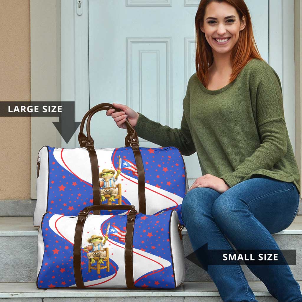 Puerto Rico Coquí Frog Football Fan Travel Bag Whimsical Cartoon Style with Patriotic Elements
