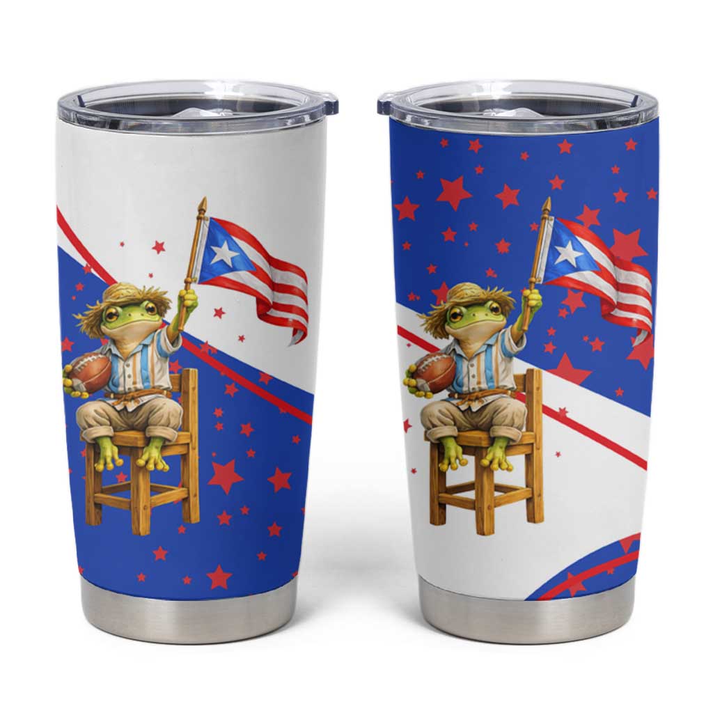 Puerto Rico Coquí Frog Football Fan Tumbler Cup Whimsical Cartoon Style with Patriotic Elements