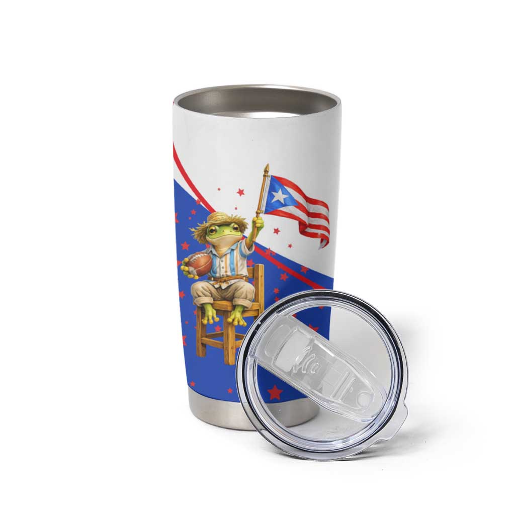 Puerto Rico Coquí Frog Football Fan Tumbler Cup Whimsical Cartoon Style with Patriotic Elements