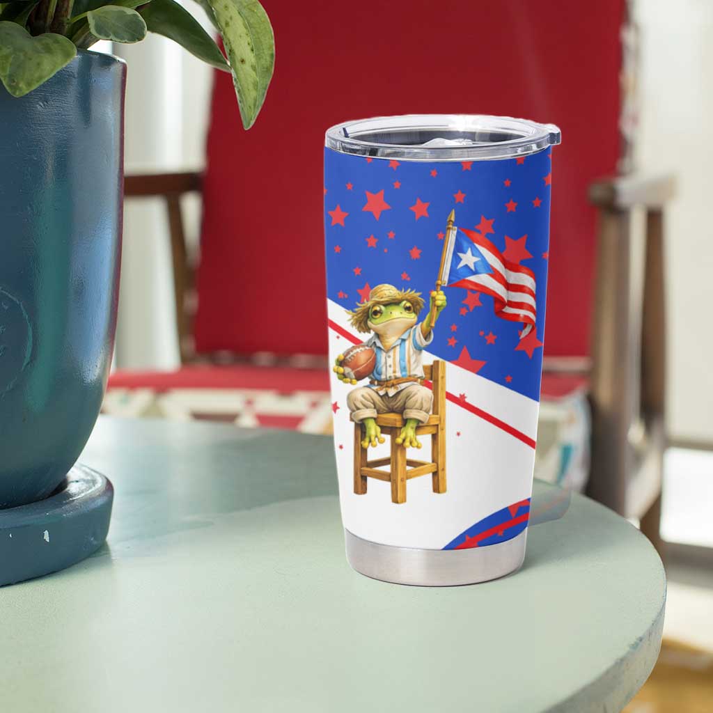 Puerto Rico Coquí Frog Football Fan Tumbler Cup Whimsical Cartoon Style with Patriotic Elements
