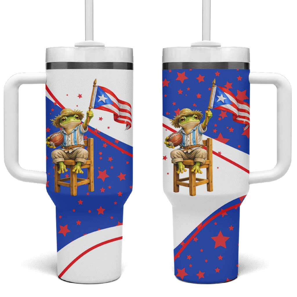 Puerto Rico Coquí Frog Football Fan Tumbler With Handle Whimsical Cartoon Style with Patriotic Elements
