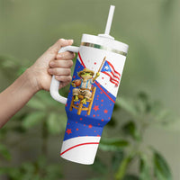 Puerto Rico Coquí Frog Football Fan Tumbler With Handle Whimsical Cartoon Style with Patriotic Elements