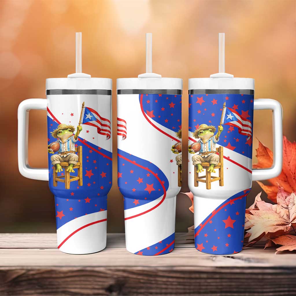 Puerto Rico Coquí Frog Football Fan Tumbler With Handle Whimsical Cartoon Style with Patriotic Elements