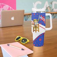 Puerto Rico Coquí Frog Football Fan Tumbler With Handle Whimsical Cartoon Style with Patriotic Elements