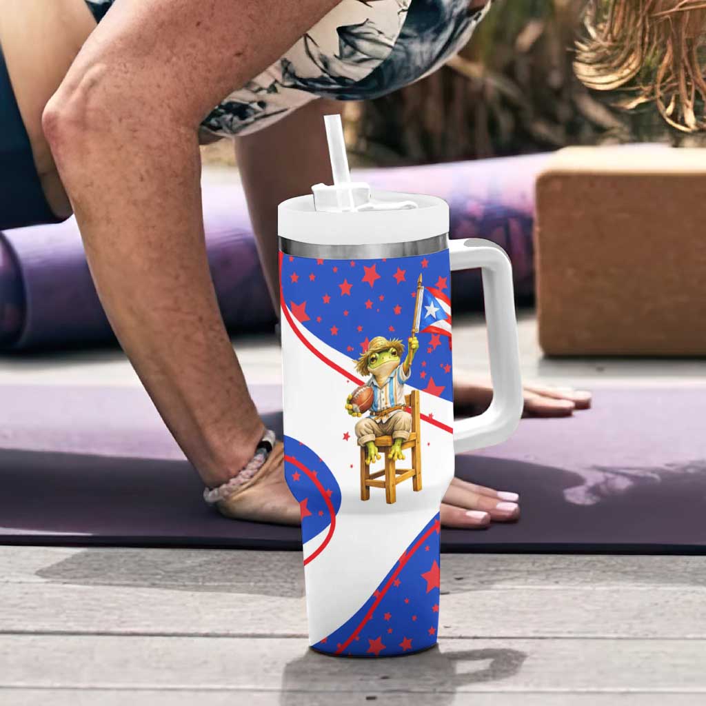 Puerto Rico Coquí Frog Football Fan Tumbler With Handle Whimsical Cartoon Style with Patriotic Elements