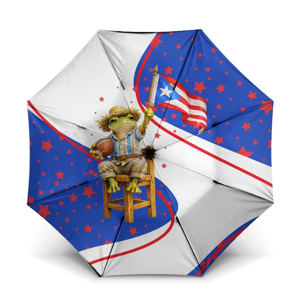 Puerto Rico Coquí Frog Football Fan Umbrella Whimsical Cartoon Style with Patriotic Elements