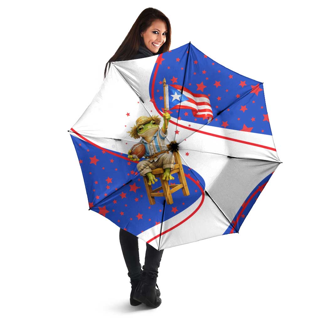 Puerto Rico Coquí Frog Football Fan Umbrella Whimsical Cartoon Style with Patriotic Elements