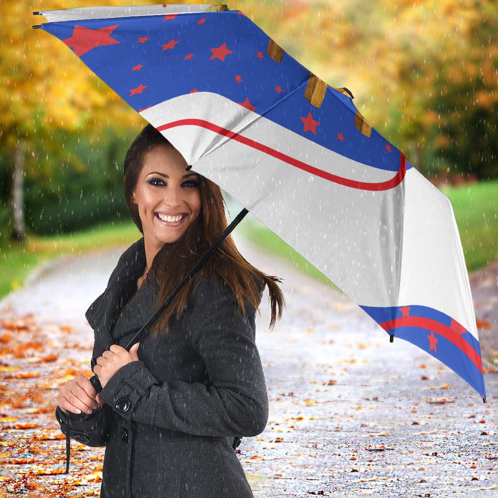 Puerto Rico Coquí Frog Football Fan Umbrella Whimsical Cartoon Style with Patriotic Elements
