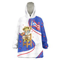 Puerto Rico Coquí Frog Football Fan Wearable Blanket Hoodie Whimsical Cartoon Style with Patriotic Elements