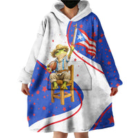 Puerto Rico Coquí Frog Football Fan Wearable Blanket Hoodie Whimsical Cartoon Style with Patriotic Elements
