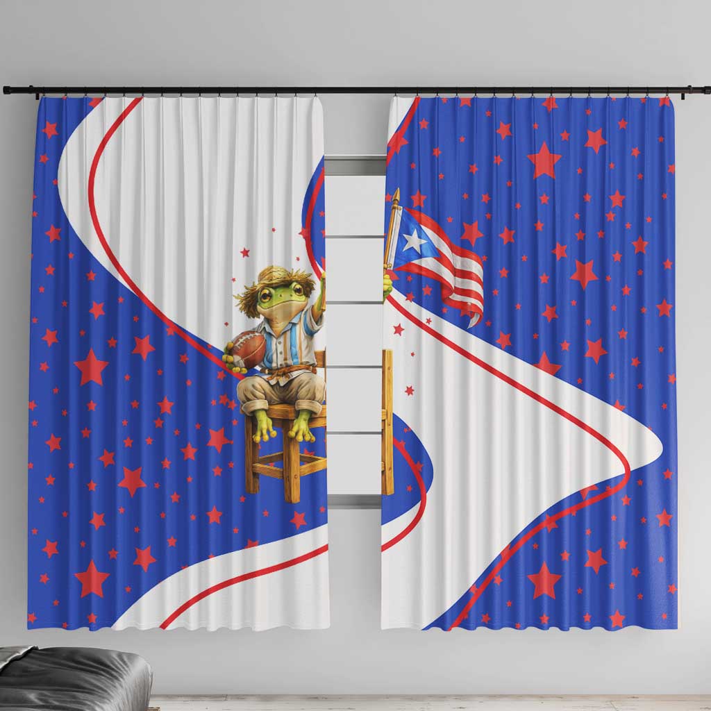 Puerto Rico Coquí Frog Football Fan Window Curtain Whimsical Cartoon Style with Patriotic Elements