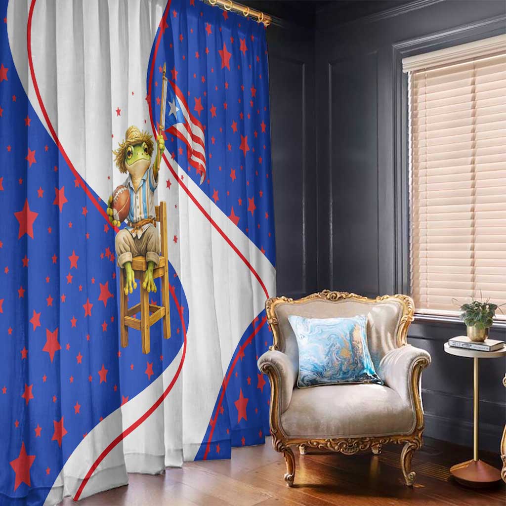 Puerto Rico Coquí Frog Football Fan Window Curtain Whimsical Cartoon Style with Patriotic Elements