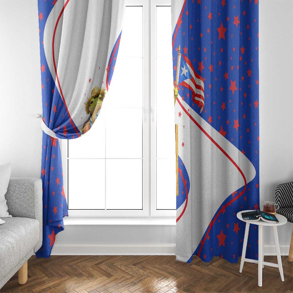 Puerto Rico Coquí Frog Football Fan Window Curtain Whimsical Cartoon Style with Patriotic Elements
