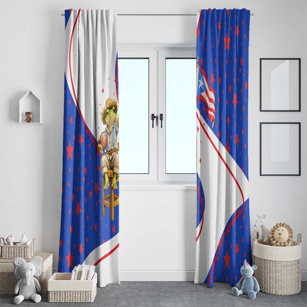 Puerto Rico Coquí Frog Football Fan Window Curtain Whimsical Cartoon Style with Patriotic Elements