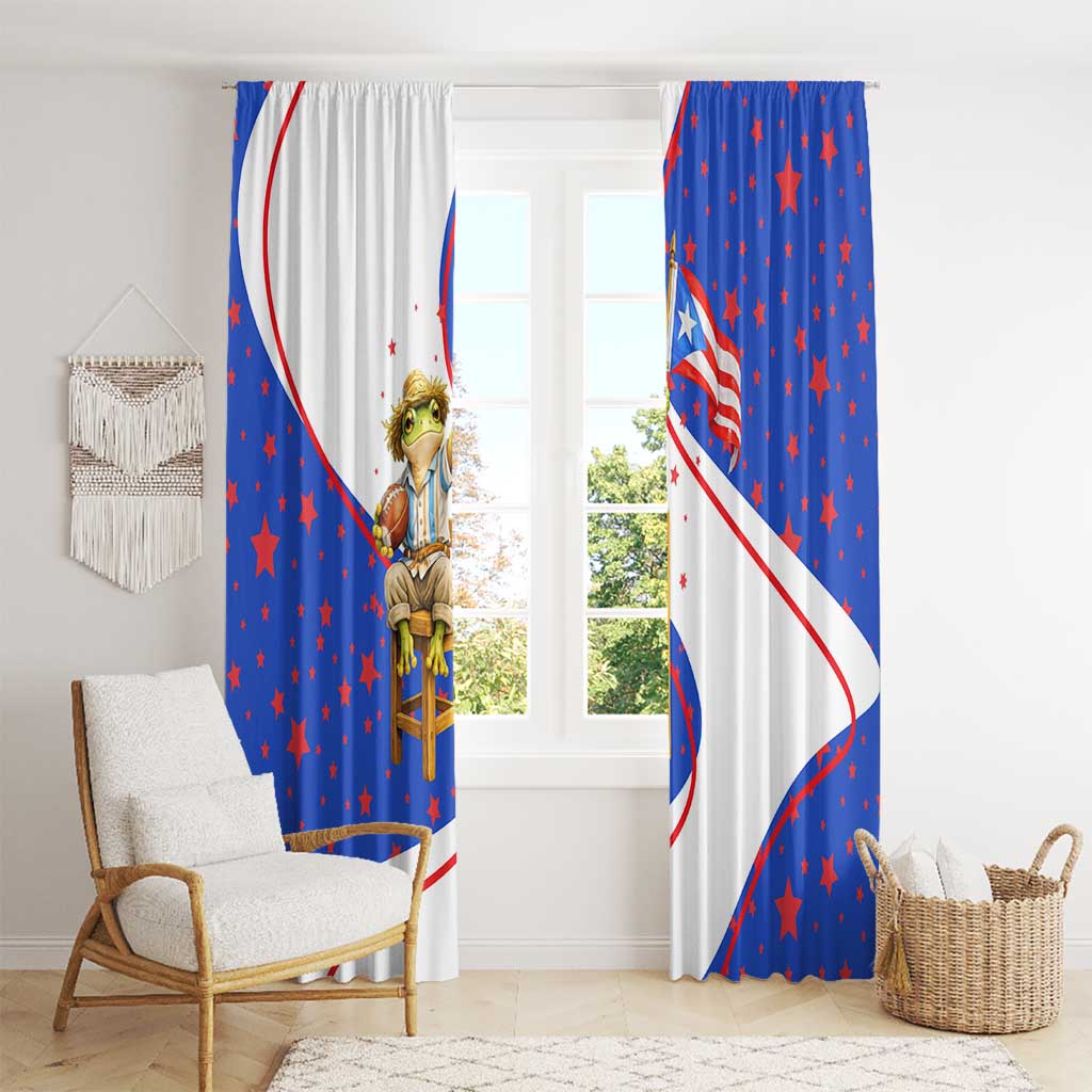 Puerto Rico Coquí Frog Football Fan Window Curtain Whimsical Cartoon Style with Patriotic Elements