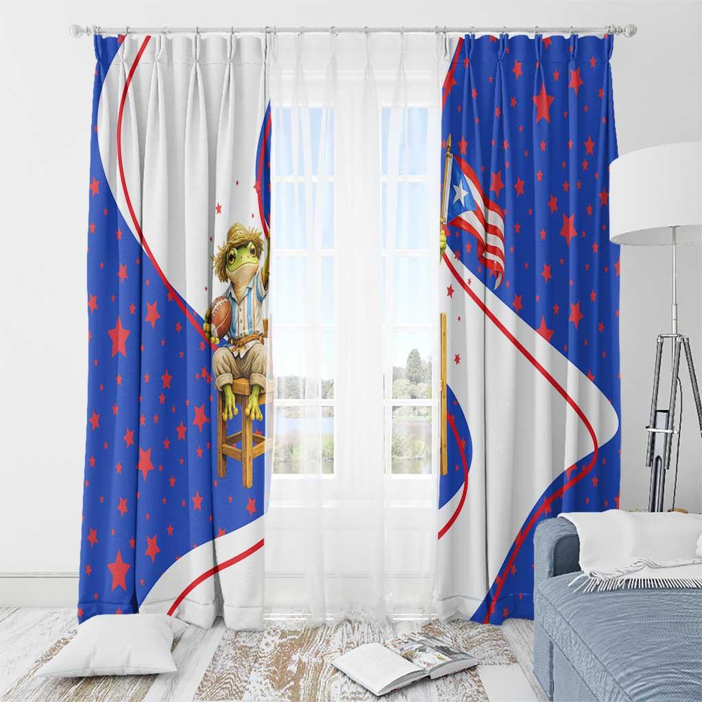 Puerto Rico Coquí Frog Football Fan Window Curtain Whimsical Cartoon Style with Patriotic Elements