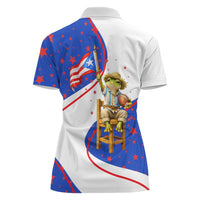 Puerto Rico Coquí Frog Football Fan Women Polo Shirt Whimsical Cartoon Style with Patriotic Elements