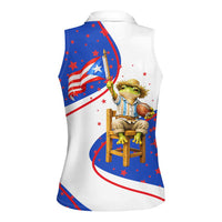 Puerto Rico Coquí Frog Football Fan Women Sleeveless Polo Shirt Whimsical Cartoon Style with Patriotic Elements