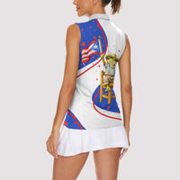 Puerto Rico Coquí Frog Football Fan Women Sleeveless Polo Shirt Whimsical Cartoon Style with Patriotic Elements