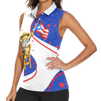 Puerto Rico Coquí Frog Football Fan Women Sleeveless Polo Shirt Whimsical Cartoon Style with Patriotic Elements
