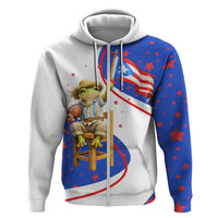 Puerto Rico Coquí Frog Football Fan Zip Hoodie Whimsical Cartoon Style with Patriotic Elements
