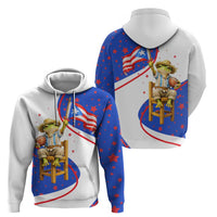 Puerto Rico Coquí Frog Football Fan Zip Hoodie Whimsical Cartoon Style with Patriotic Elements