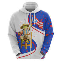 Puerto Rico Coquí Frog Football Fan Zip Hoodie Whimsical Cartoon Style with Patriotic Elements