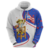 Puerto Rico Coquí Frog Football Fan Zip Hoodie Whimsical Cartoon Style with Patriotic Elements