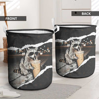 Cool Raccoon Drinking Iced Coffee Laundry Basket Funny Animal Meme Urban Night Photography