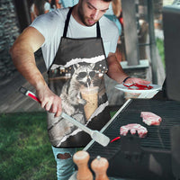 Cool Raccoon Drinking Iced Coffee Apron Funny Animal Meme Urban Night Photography