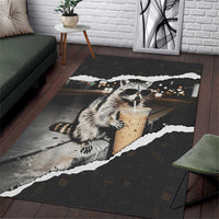 Cool Raccoon Drinking Iced Coffee Area Rug Funny Animal Meme Urban Night Photography