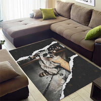Cool Raccoon Drinking Iced Coffee Area Rug Funny Animal Meme Urban Night Photography