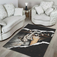 Cool Raccoon Drinking Iced Coffee Area Rug Funny Animal Meme Urban Night Photography