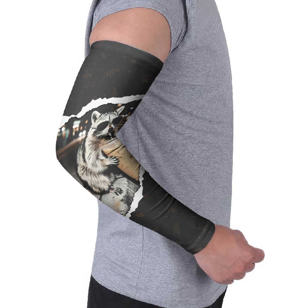 Cool Raccoon Drinking Iced Coffee Arm Sleeves Funny Animal Meme Urban Night Photography