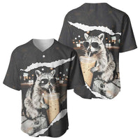 Cool Raccoon Drinking Iced Coffee Baseball Jersey Funny Animal Meme Urban Night Photography